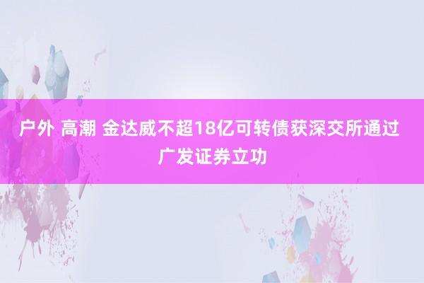 户外 高潮 金达威不超18亿可转债获深交所通过 广发证券立功