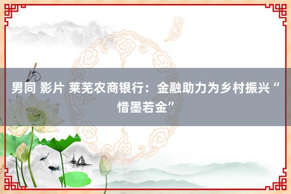 男同 影片 莱芜农商银行：金融助力为乡村振兴“惜墨若金”