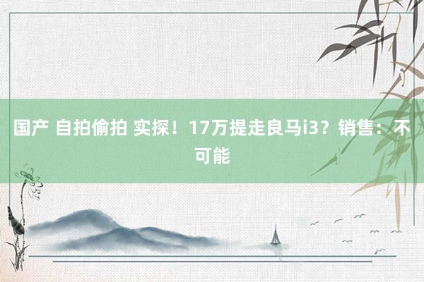 国产 自拍偷拍 实探！17万提走良马i3？销售：不可能