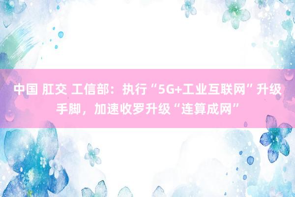 中国 肛交 工信部：执行“5G+工业互联网”升级手脚，加速收罗升级“连算成网”