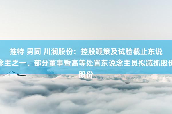 推特 男同 川润股份：控股鞭策及试验截止东说念主之一、部分董事暨高等处置东说念主员拟减抓股份