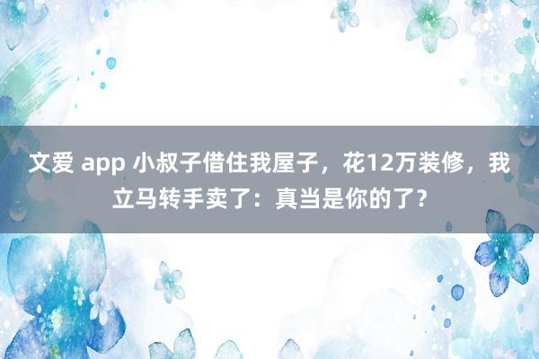 文爱 app 小叔子借住我屋子，花12万装修，我立马转手卖了：真当是你的了？